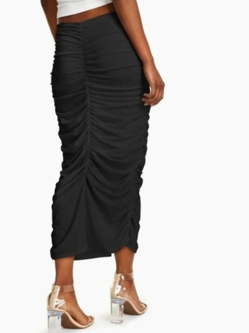 INC Black Ruched Drawstring Front-Slit Bodycon Midi Skirt XL